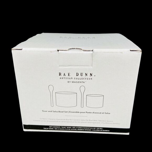 Rae Dunn Guac Salsa Bowl Set and Bamboo Spoons Artisan Collection by Magenta - Picture 8 of 9